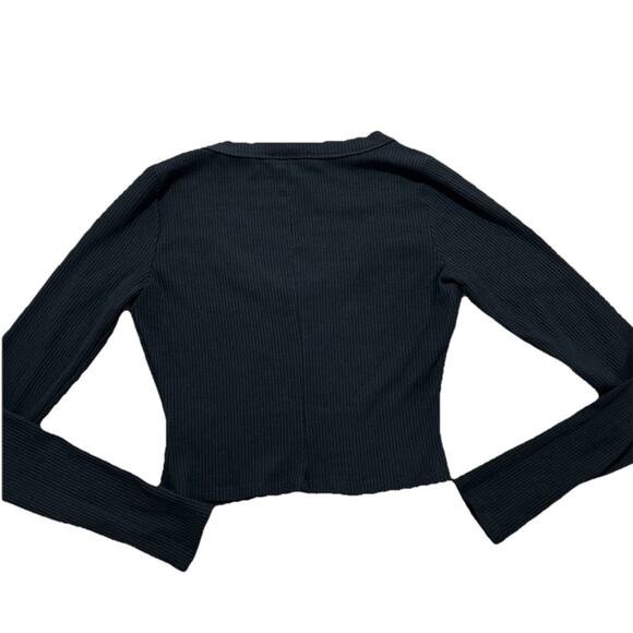 Reformation Women’s M Ribbed Knit Scoop Neck Long Sleeve Crop Top Black Tencel - Picture 7 of 7